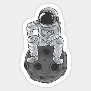 astronaut is thinking something while sitting on the moon Sticker